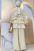 Tesettür giyim BEJ VOLAN DETAYLI PANTOLONLU TAKIM T 1648