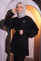 Tesettür giyim SİYAH BROŞ DETAYLI PANTOLONLU TAKIM T 1704