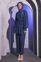 Tesettür giyim LACİVERT BROŞ DETAYLI PANTOLONLU TAKIM T 1704