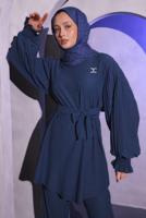 Tesettür giyim LACİVERT BROŞ DETAYLI PANTOLONLU TAKIM T 1704