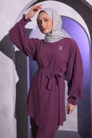 Tesettür giyim MOR BROŞ DETAYLI PANTOLONLU TAKIM T 1704