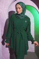 Tesettür giyim YEŞİL BROŞ DETAYLI PANTOLONLU TAKIM T 1704