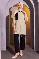 Tesettür giyim SİYAH BÜZGÜ DETAYLI PANTOLONLU TAKIM T 1804