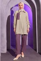 Tesettür giyim MOR BÜZGÜ DETAYLI PANTOLONLU TAKIM T 1804