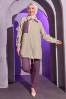 Tesettür giyim MOR BÜZGÜ DETAYLI PANTOLONLU TAKIM T 1804