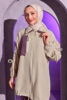 Tesettür giyim MOR BÜZGÜ DETAYLI PANTOLONLU TAKIM T 1804