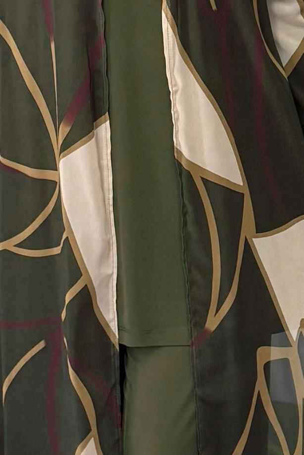 Tesettür giyim HAKİ DESENLİ ÜÇLÜ PANTOLONLU TAKIM T 1905 - TRENDTESETTÜR