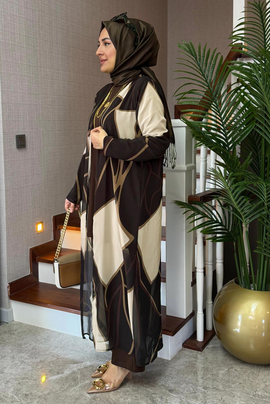 Vêtements hijab BRUN COSTUME PANTALON À MOTIFS T 1905