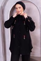 Tesettür giyim SİYAH TAŞ DETAYLI PANTOLONLU TAKIM T 2083