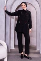 Tesettür giyim SİYAH TAŞ DETAYLI PANTOLONLU TAKIM T 2083