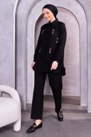 Tesettür giyim SİYAH TAŞ DETAYLI PANTOLONLU TAKIM T 2083