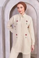 Tesettür giyim BEJ TAŞ DETAYLI PANTOLONLU TAKIM T 2083