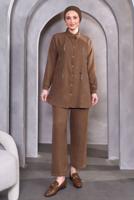 Tesettür giyim KAHVE TAŞ DETAYLI PANTOLONLU TAKIM T 2083