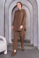 Tesettür giyim KAHVE TAŞ DETAYLI PANTOLONLU TAKIM T 2083
