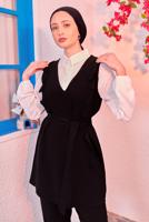 Tesettür giyim SİYAH KUŞAKLI PANTOLONLU TAKIM T 2093