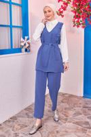 Tesettür giyim LACİVERT KUŞAKLI PANTOLONLU TAKIM T 2093