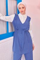 Tesettür giyim LACİVERT KUŞAKLI PANTOLONLU TAKIM T 2093