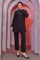 Tesettür giyim SİYAH ZİNCİR DETAYLI PANTOLONLU TAKIM T 2393