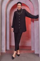 Tesettür giyim SİYAH ZİNCİR DETAYLI PANTOLONLU TAKIM T 2393