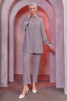 Tesettür giyim GRİ ZİNCİR DETAYLI PANTOLONLU TAKIM T 2393