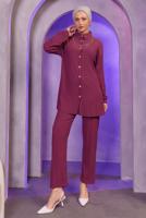 Tesettür giyim MÜRDÜM ZİNCİR DETAYLI PANTOLONLU TAKIM T 2393