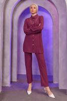 Tesettür giyim MÜRDÜM ZİNCİR DETAYLI PANTOLONLU TAKIM T 2393