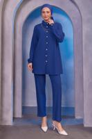 Tesettür giyim LACİVERT ZİNCİR DETAYLI PANTOLONLU TAKIM T 2393