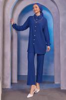 Tesettür giyim LACİVERT ZİNCİR DETAYLI PANTOLONLU TAKIM T 2393