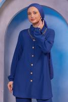 Tesettür giyim LACİVERT ZİNCİR DETAYLI PANTOLONLU TAKIM T 2393