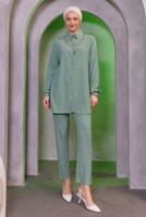 Tesettür giyim YEŞİL ZİNCİR DETAYLI PANTOLONLU TAKIM T 2393