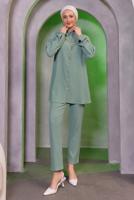 Tesettür giyim YEŞİL ZİNCİR DETAYLI PANTOLONLU TAKIM T 2393