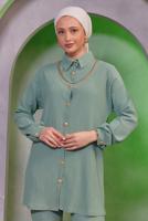 Tesettür giyim YEŞİL ZİNCİR DETAYLI PANTOLONLU TAKIM T 2393