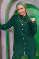 Tesettür giyim YEŞİL ZİNCİR DETAYLI PANTOLONLU TAKIM T 2393