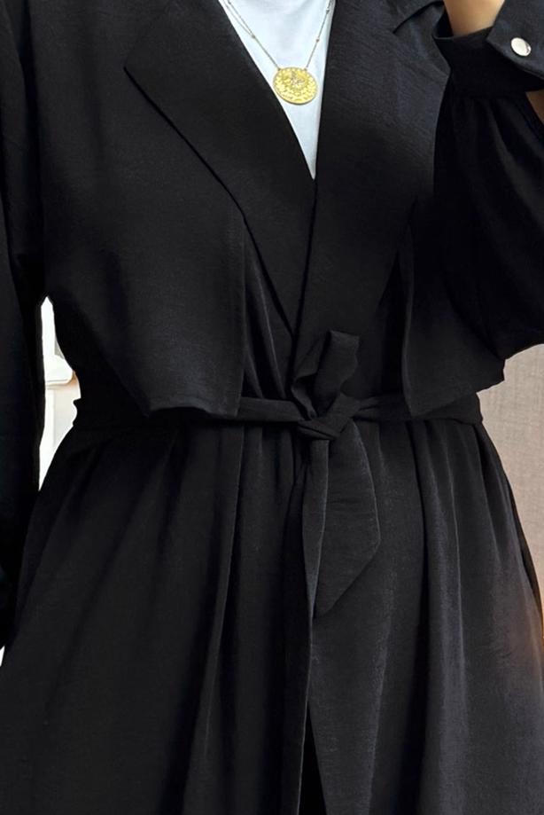 Tesettür giyim SİYAH KUŞAKLI PANTOLONLU TAKIM T 2528 - TRENDTESETTÜR