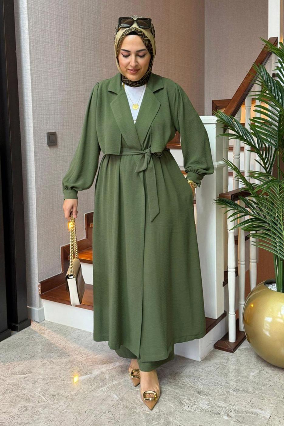 Vêtements hijab KAKI COSTUME PANTALON CEINTURE T 2528