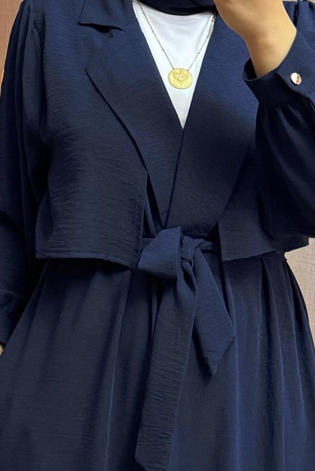 Tesettür giyim LACİVERT KUŞAKLI PANTOLONLU TAKIM T 2528 - TRENDTESETTÜR