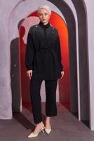 Tesettür giyim SİYAH TAŞ DETAYLI PANTOLONLU TAKIM T 2804