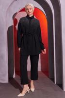 Tesettür giyim SİYAH TAŞ DETAYLI PANTOLONLU TAKIM T 2804