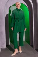 Tesettür giyim YEŞİL TAŞ DETAYLI PANTOLONLU TAKIM T 2804