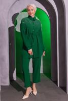 Tesettür giyim YEŞİL TAŞ DETAYLI PANTOLONLU TAKIM T 2804