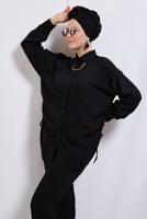 Tesettür giyim SİYAH ZİNCİR DETAYLI PANTOLONLU TAKIM T 2812