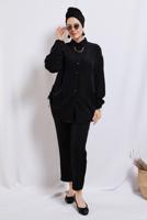 Tesettür giyim SİYAH ZİNCİR DETAYLI PANTOLONLU TAKIM T 2812