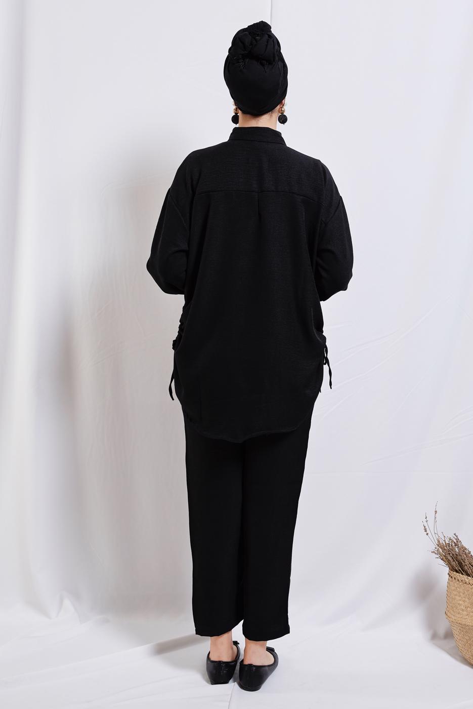 Tesettür giyim SİYAH ZİNCİR DETAYLI PANTOLONLU TAKIM T 2812