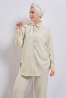 Tesettür giyim BEJ ZİNCİR DETAYLI PANTOLONLU TAKIM T 2812