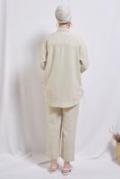 Tesettür giyim BEJ ZİNCİR DETAYLI PANTOLONLU TAKIM T 2812