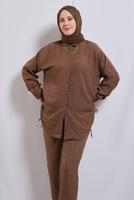 Tesettür giyim KAHVE ZİNCİR DETAYLI PANTOLONLU TAKIM T 2812