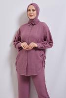 Tesettür giyim PEMBE ZİNCİR DETAYLI PANTOLONLU TAKIM T 2812
