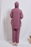Tesettür giyim PEMBE ZİNCİR DETAYLI PANTOLONLU TAKIM T 2812