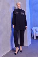 Tesettür giyim SİYAH TAŞ DETAYLI PANTOLONLU TAKIM T 3093