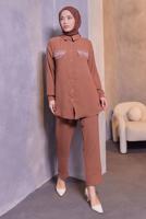 Tesettür giyim TABA TAŞ DETAYLI PANTOLONLU TAKIM T 3093